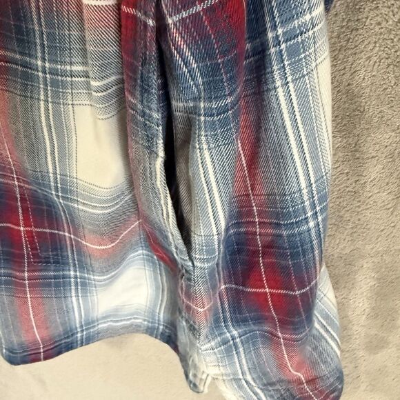 J Jill Top Women 1X Plaid Flannel Button Up Long Sleeves Plus Tunic Pockets - Picture 7 of 8